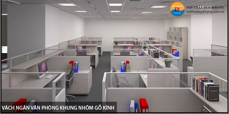 Vách ngăn văn phòng gỗ kết hợp kính