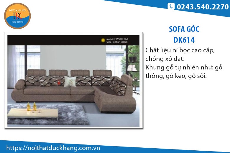 Mẫu sofa góc phòng khách DK614 màu nâu tinh tế