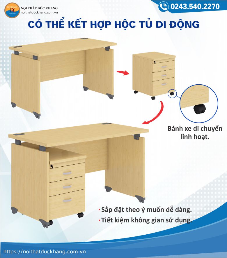 Có thể kết hợp cùng hộc tủ di động