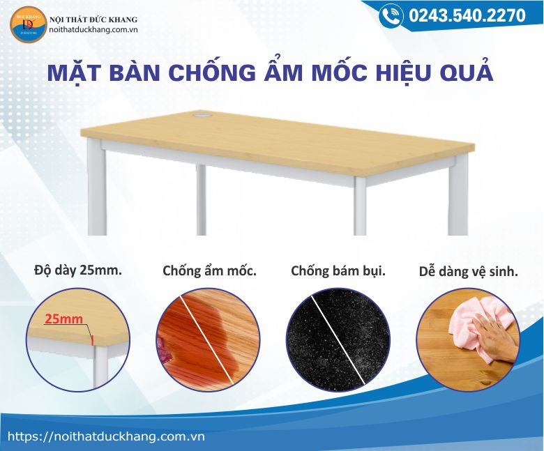 Mặt bàn IRO Đức Khang sử dụng chất liệu cao cấp