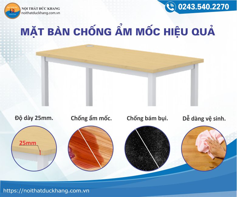 Mặt bàn IRQV Đức Khang sử dụng chất liệu cao cấp