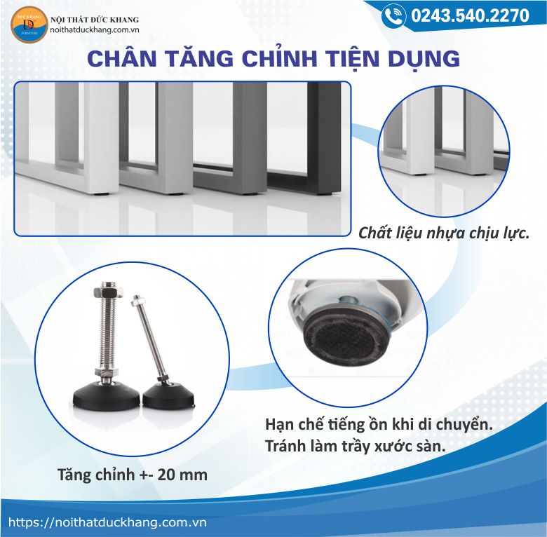 Chân tăng chỉnh thông minh và dễ dàng tháo lắp