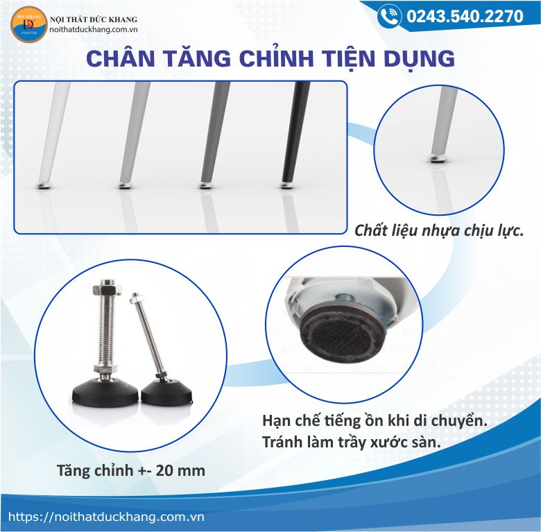 Bàn IRC Đức Khang có chân tăng chỉnh tiện dụng