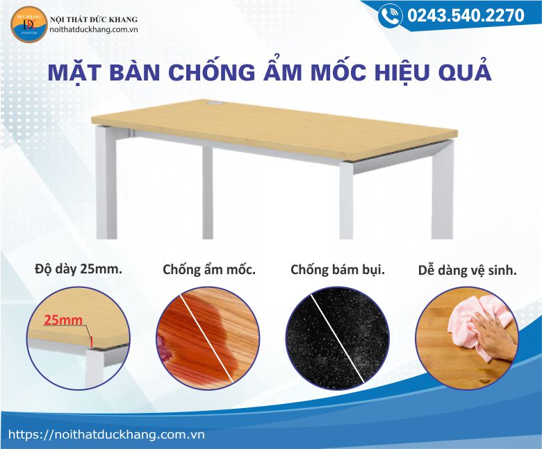 Mặt bàn IRT Đức Khang sử dụng gỗ MFC chống ẩm mốc