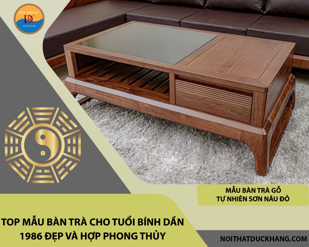 Mẫu bàn trà gỗ tự nhiên sơn nâu đỏ