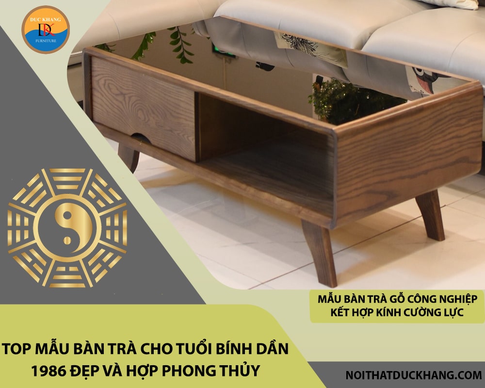 Mẫu bàn trà gỗ công nghiệp kết hợp kính cường lực