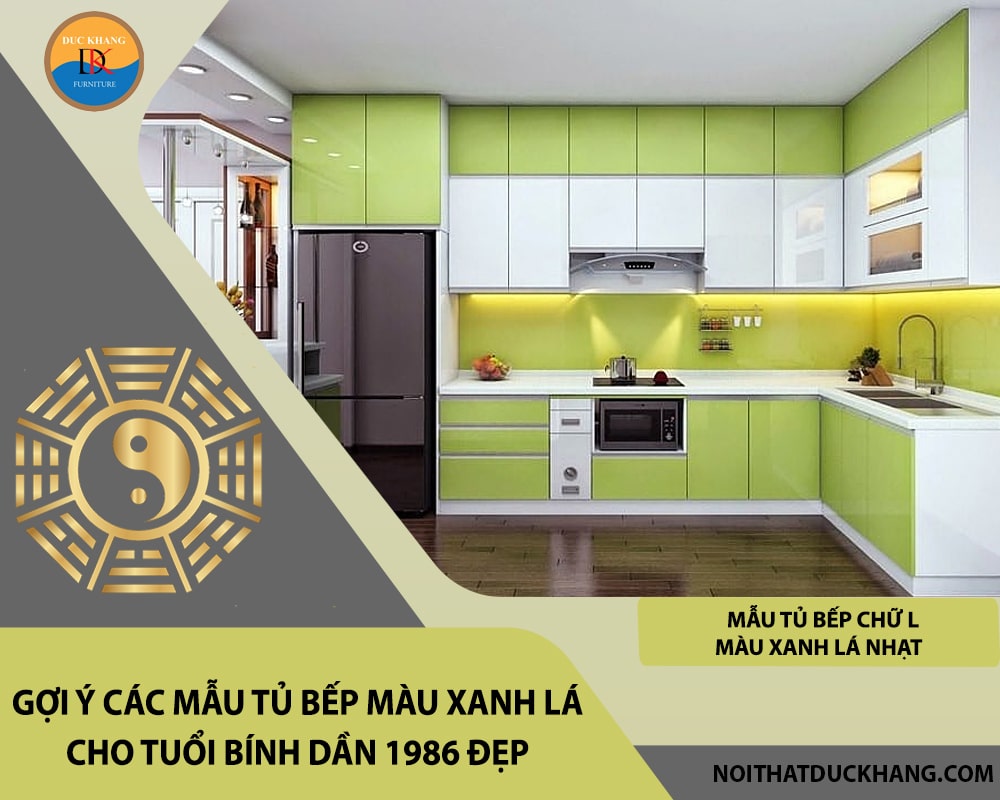 Mẫu tủ bếp chữ L màu xanh lá nhạt Mẫu tủ bếp chữ L màu xanh lá nhạt