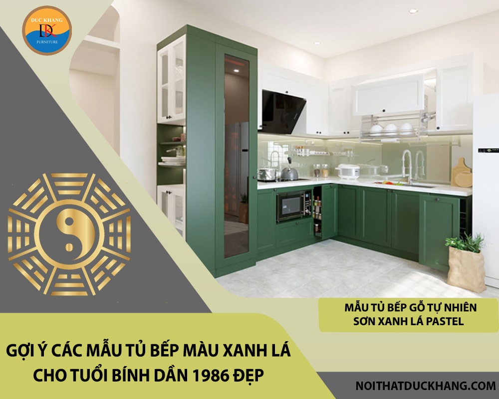 Mẫu tủ bếp gỗ tự nhiên sơn xanh lá pastel Mẫu tủ bếp gỗ tự nhiên sơn xanh lá pastel