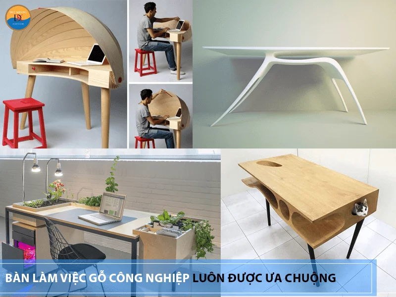 Bàn làm việc bằng gỗ đơn giản, phong cách độc đáo