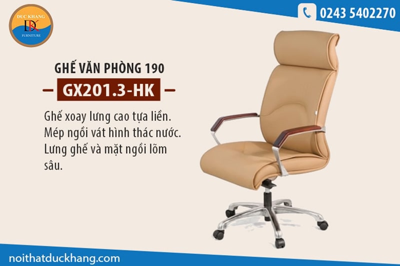 Ghế xoay văn phòng 190 GX201.3-HK chân hợp kim