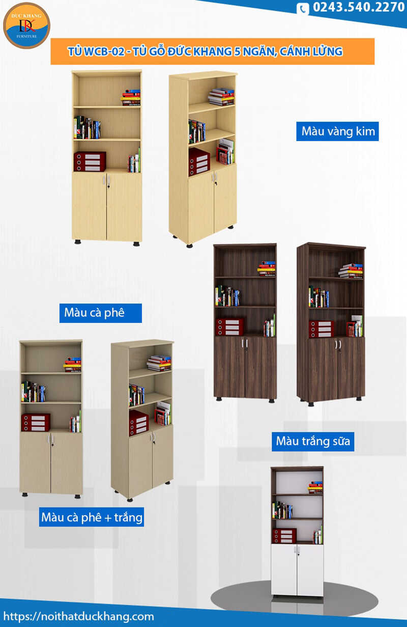 Tủ WCB-02 - Tủ gỗ Đức Khang 5 ngăn, cánh lửng có khóa