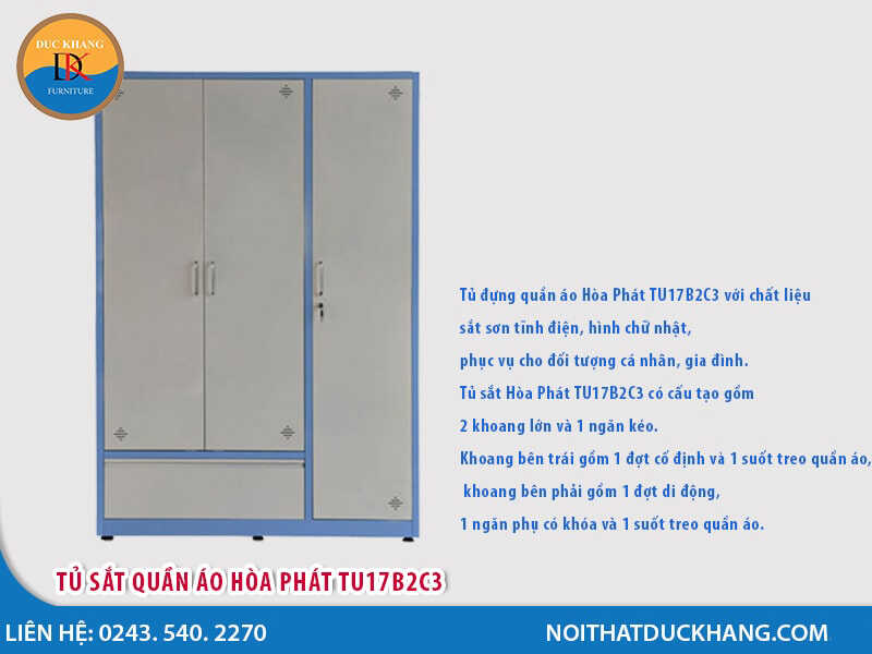 Tủ sắt quần áo Hòa Phát TU17B2C3