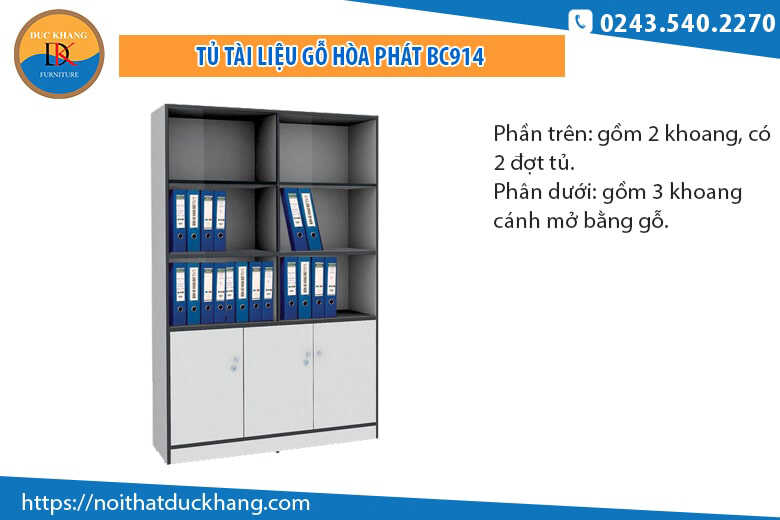 Tủ tài liệu gỗ Hòa Phát BC914