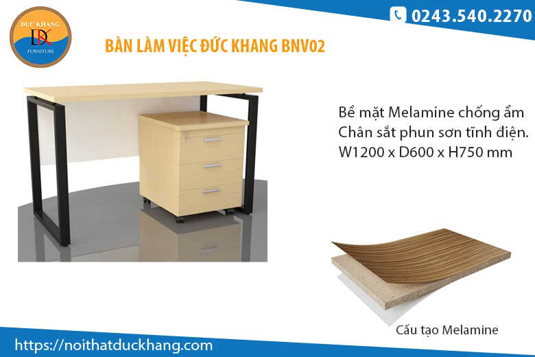 Bàn làm việc Đức Khang BNV02 bề mặt Melamine chống ẩm