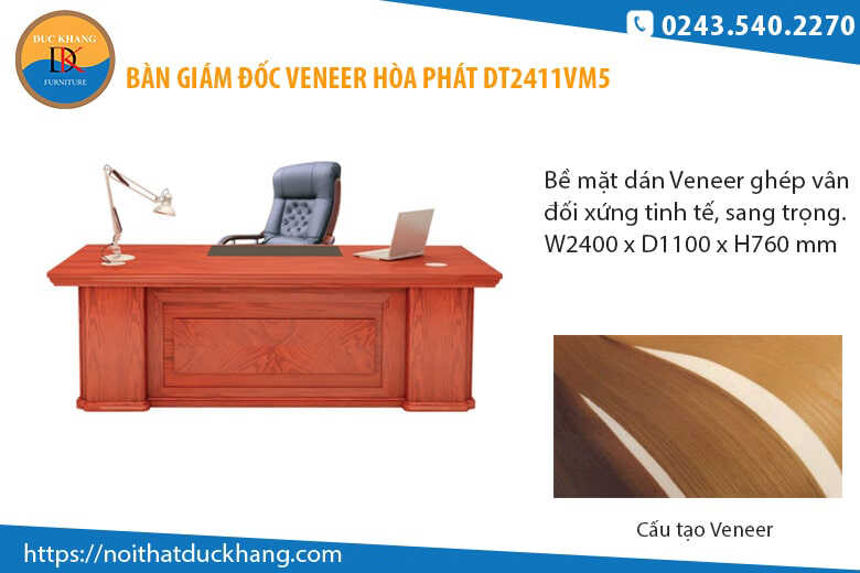 Bàn giám đốc Veneer DT2411VM5 dán Veneer ghép vân đối xứng