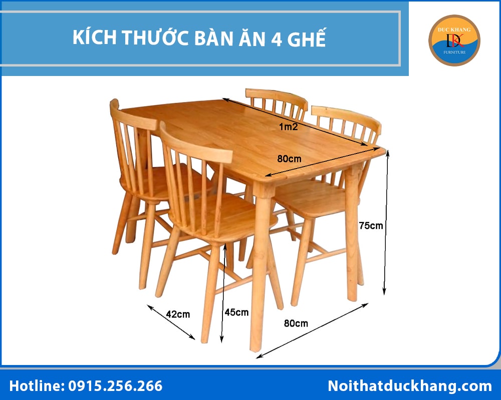 Kích thước bàn ăn 4 ghế Kích thước bàn ăn 4 ghế