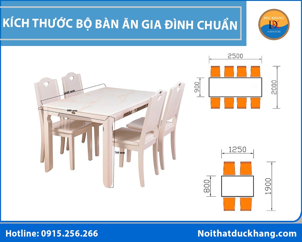 Kích thước bộ bàn ăn gia đình chuẩn và phù hợp mọi không gian