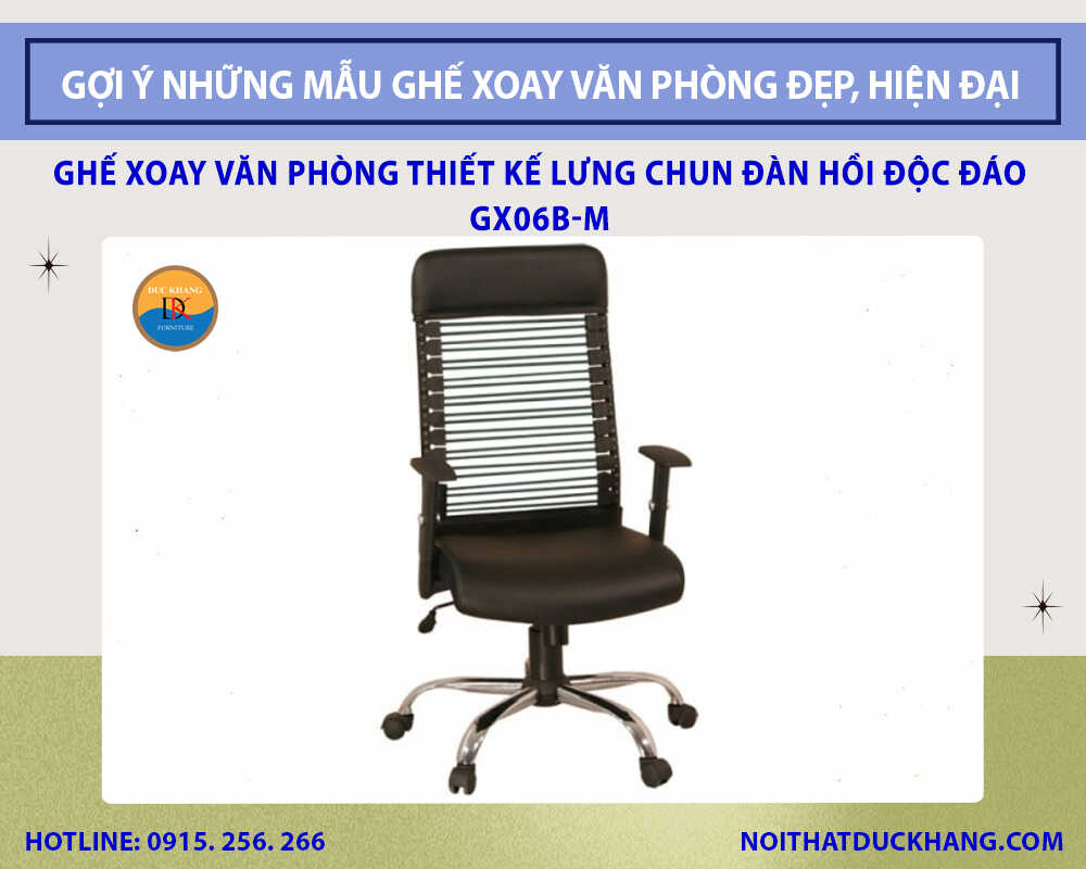 Ghế xoay văn phòng thiết kế lưng chun đàn hồi độc đáo GX06B-M Đức Khang