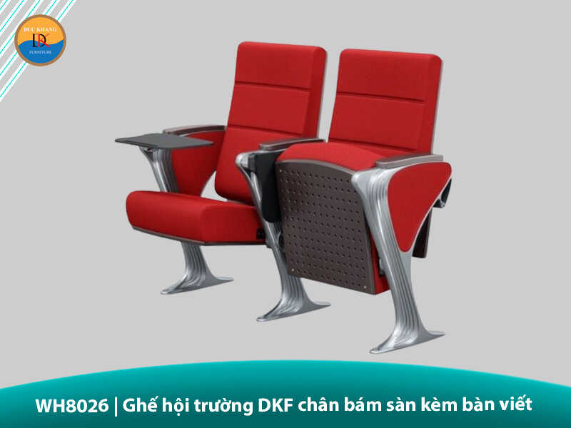 WH8026 | Ghế hội trường DKF chân cách điệu bám sàn kèm bàn viết tiện lợi