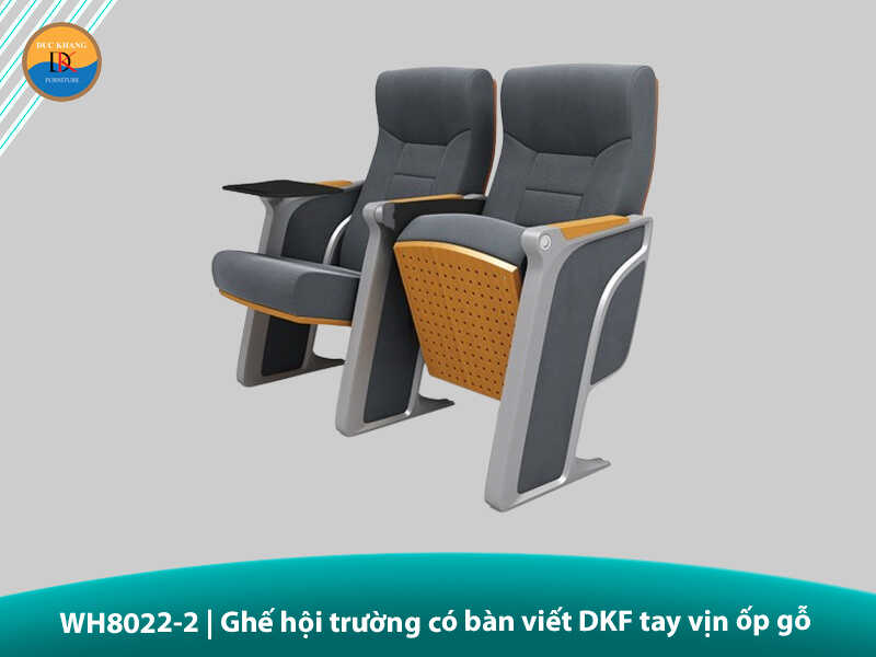 WH8022-2 | Ghế hội trường có bàn viết DKF tay vịn ốp gỗ cao cấp