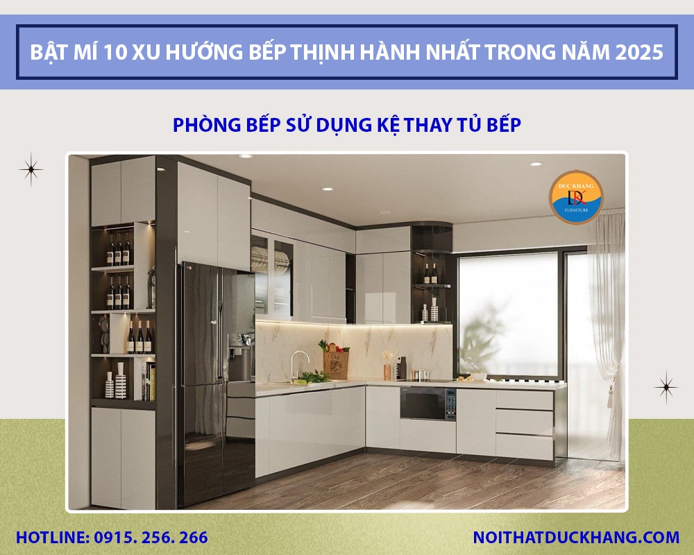 Phòng bếp sử dụng kệ thay tủ bếp Phòng bếp sử dụng kệ thay tủ bếp