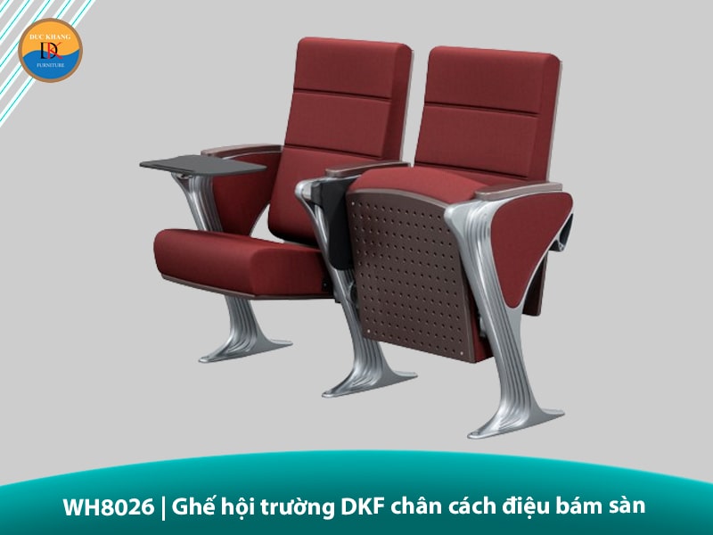 WH8026 | Ghế hội trường DKF chân cách điệu bám sàn kèm bàn viết tiện lợi