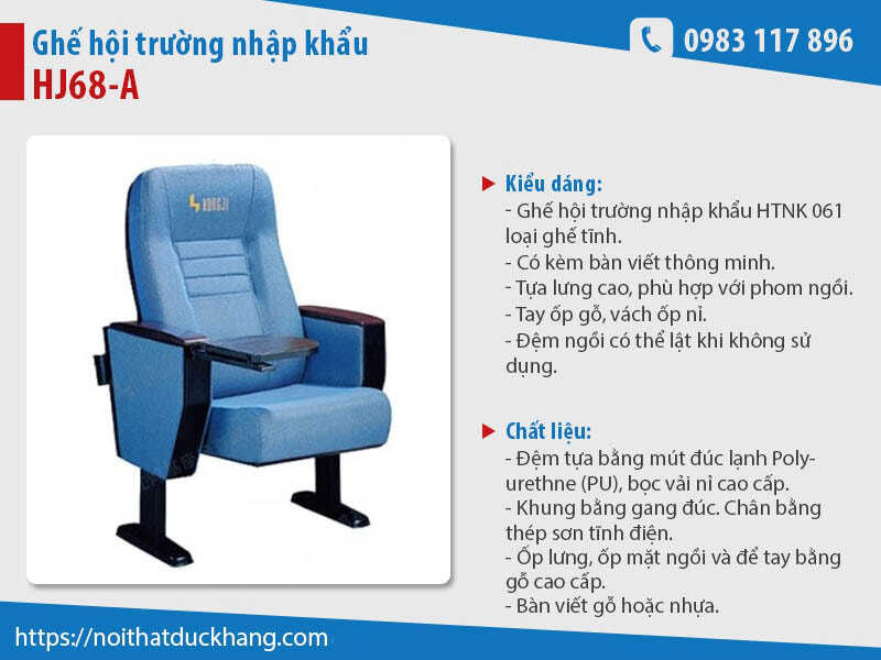 Ghế hội trường nhập khẩu HJ68-A thiết kế chân đôi bám sàn