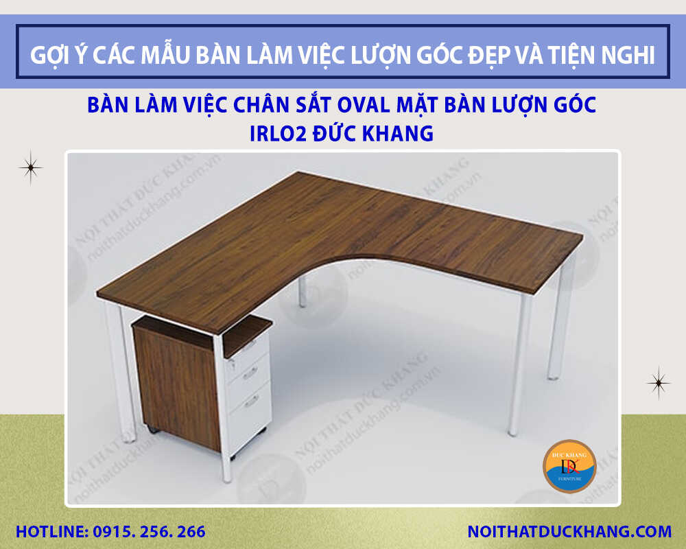 Bàn làm việc chân sắt Oval mặt bàn lượn góc IRLO2 Đức Khang Bàn làm việc chân sắt Oval mặt bàn lượn góc IRLO2 Đức Khang