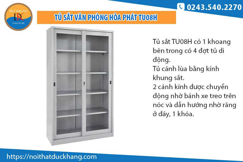 Tủ sắt văn phòng Hòa Phát TU08H cánh kính lùa tiện lợi