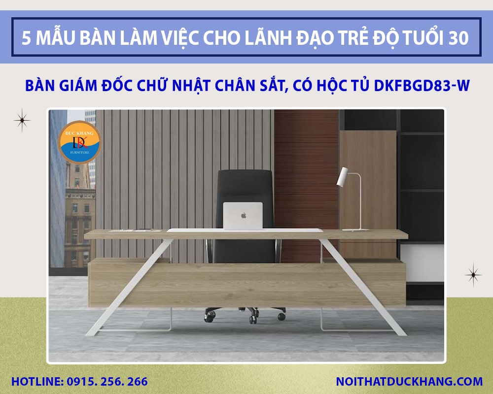 Bàn giám đốc chữ nhật chân sắt, có hộc tủ DKFBGD83-W Bàn giám đốc chữ nhật chân sắt, có hộc tủ DKFBGD83-W