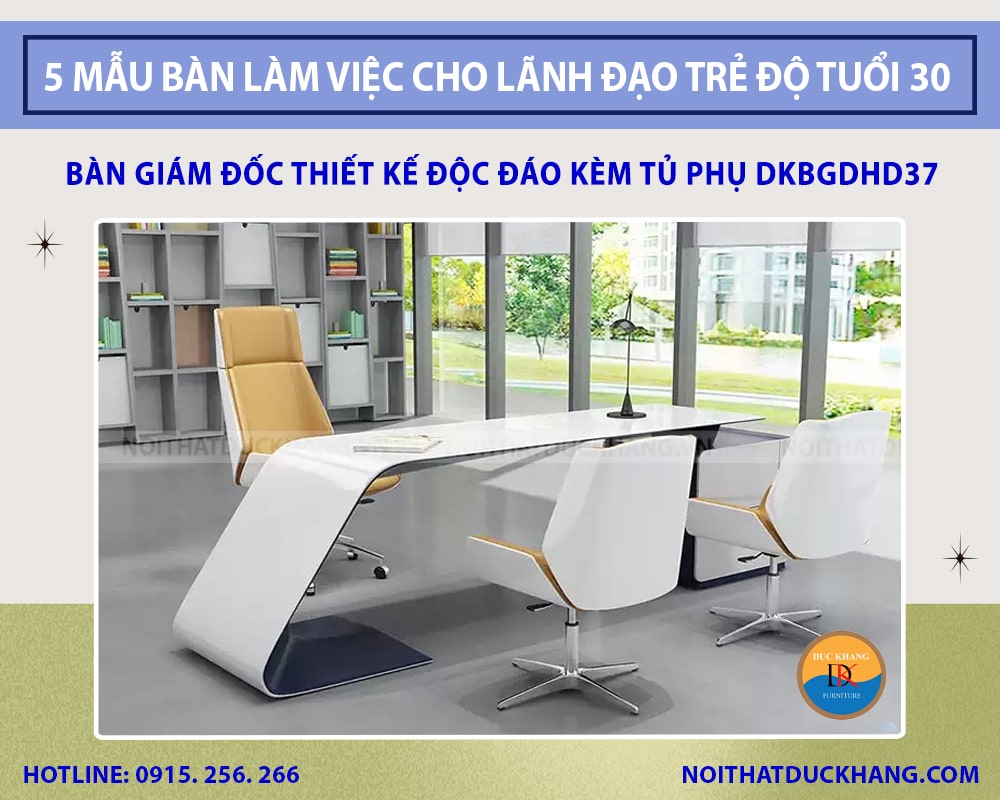 Bàn giám đốc thiết kế độc đáo kèm tủ phụ DKBGDHD37 Bàn giám đốc thiết kế độc đáo kèm tủ phụ DKBGDHD37
