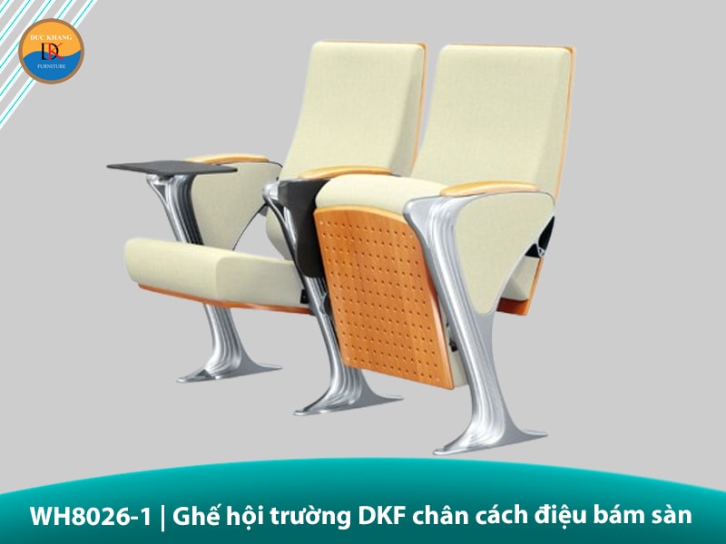 WH8026-1 | Ghế hội trường DKF chân cách điệu bám sàn kèm bàn viết tiện lợi