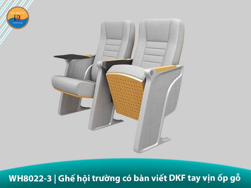 WH8022-3 | Ghế hội trường có bàn viết DKF tay vịn ốp gỗ cao cấp