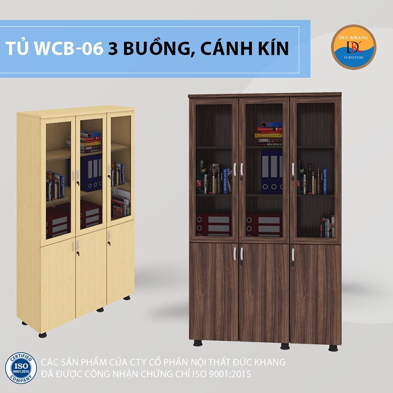 Tủ gỗ DKF 3 buồng, 3 cánh kính WCB-06