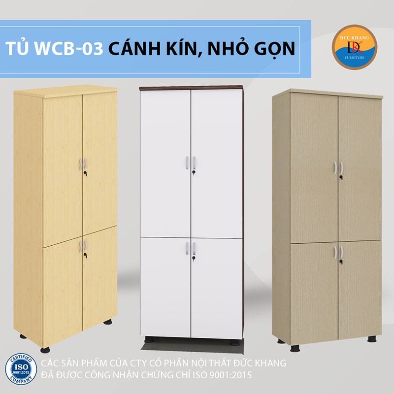 Tủ tài liệu cao WCB-03 chất liệu gỗ với 5 ngăn và 4 cánh kín