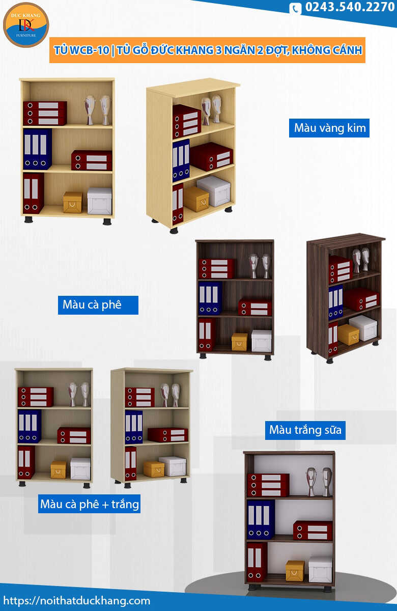 Tủ WCB-10 - Tủ gỗ Đức Khang 3 ngăn 2 đợt, không cánh: 826.000 đồng