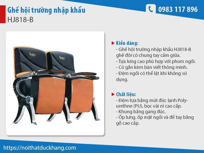 Ghế hội trường nhập khẩu HJ818-B Ghế hội trường nhập khẩu HJ818-B