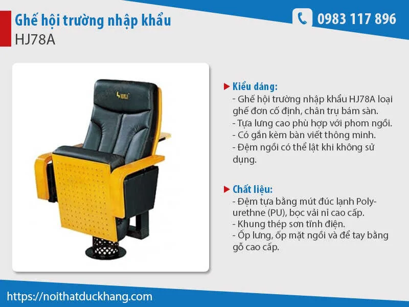 Ghế hội trường nhập khẩu HJ78A Ghế hội trường nhập khẩu HJ78A