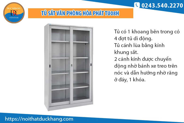 Tủ sắt văn phòng Hòa Phát TU08H cánh lùa, có khóa an toàn