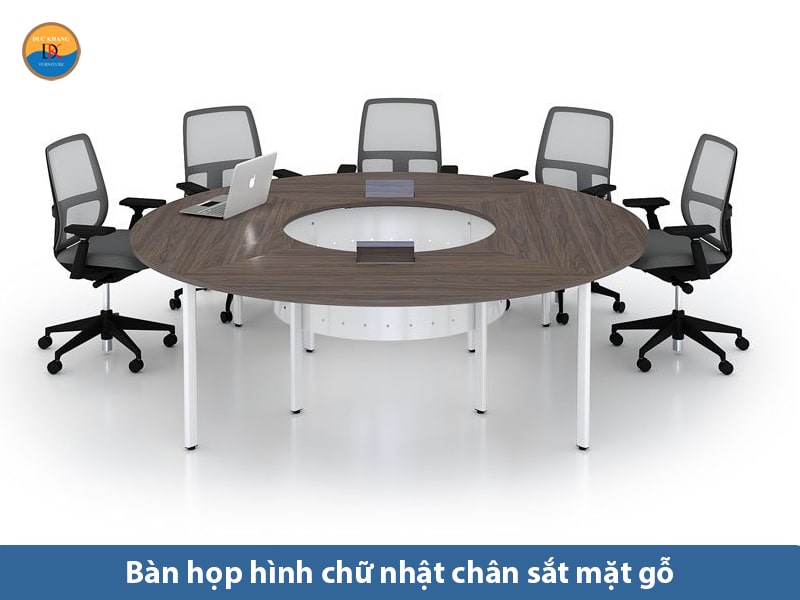 Bàn họp hình tròn chân sắt mặt gỗ