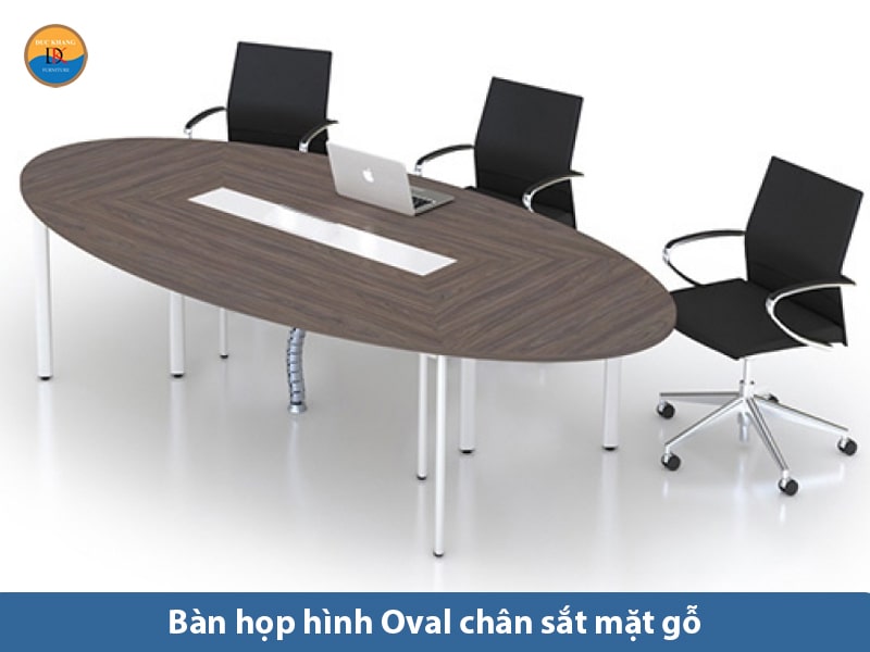 Bàn họp hình Oval chân sắt mặt gỗ