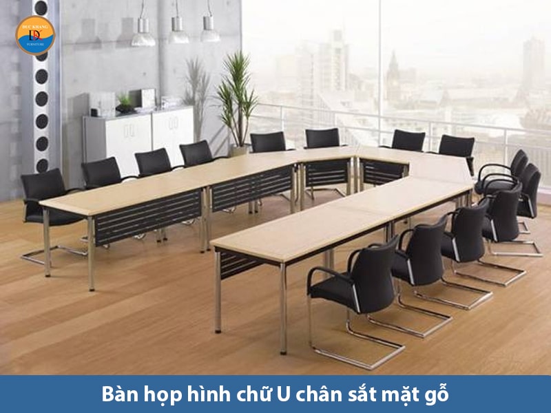 Bàn họp hình chữ U chân sắt mặt gỗ