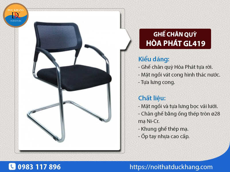 Ghế chân quỳ lưới có tay vịn Hòa Phát GL419