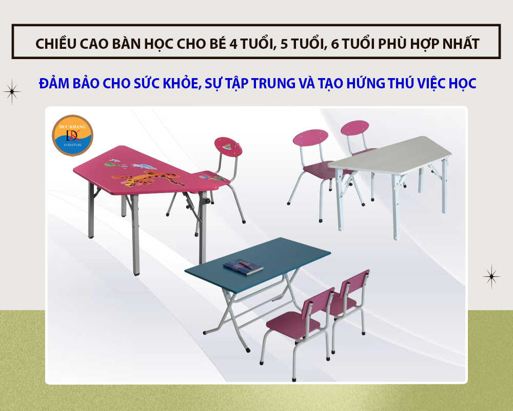 Chiều cao bàn học cho bé 4 tuổi, 5 tuổi, 6 tuổi phù hợp nhất