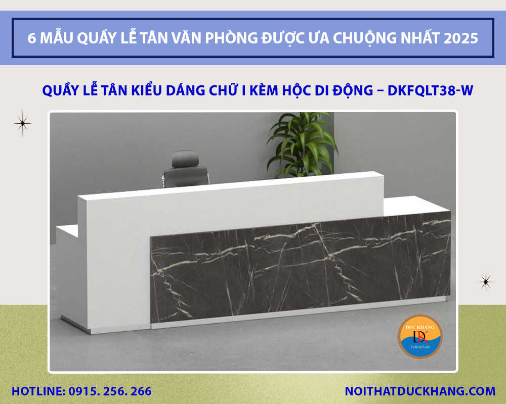 Quầy lễ tân kiểu dáng chữ I kèm hộc di động - DKFQLT38-W Quầy lễ tân kiểu dáng chữ I kèm hộc di động - DKFQLT38-W