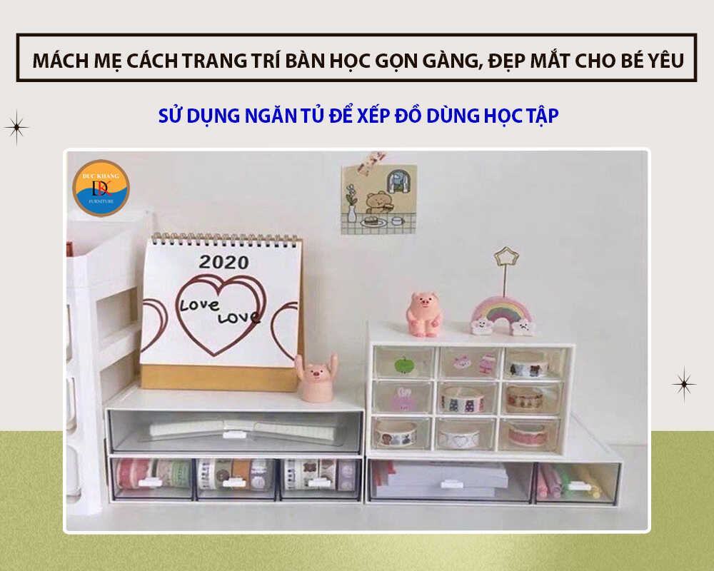 Sử dụng ngăn tủ để xếp đồ dùng học tập