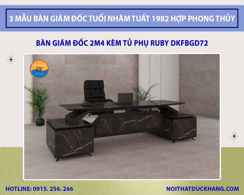 Bàn giám đốc 2m4 kèm tủ phụ Ruby DKFBGD72