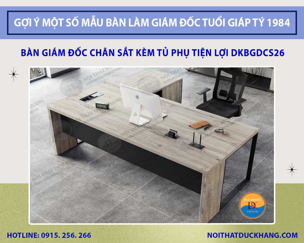 Bàn giám đốc chân sắt kèm tủ phụ tiện lợi DKBGDCS26