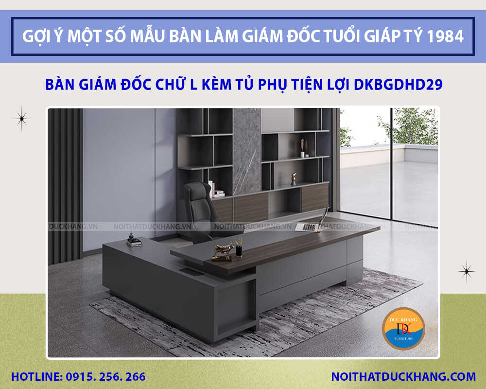Bàn giám đốc chữ L kèm tủ phụ tiện lợi DKBGDHD29