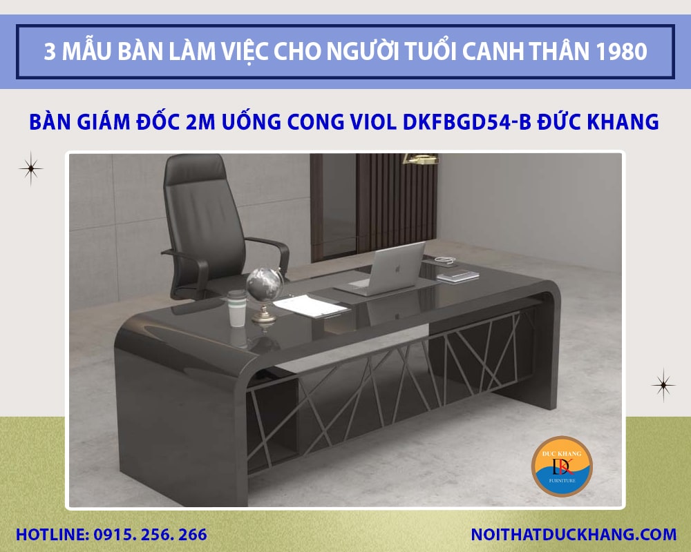 Bàn giám đốc 2m uống cong Viol DKFBGD54-B Đức Khang